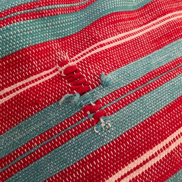 Vintage catalogne rag blanket, fits Queen bed. Striped, Red & Blue. - Picture 9 of 14